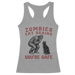 Funny Bigfoot And Black Cat Racerback Tank Top Zombies Eat Brains Dont Worry You Are Safe