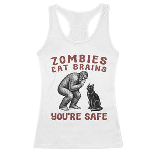 Funny Bigfoot And Black Cat Racerback Tank Top Zombies Eat Brains Dont Worry You Are Safe