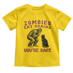 Funny Bigfoot And Black Cat Toddler T Shirt Zombies Eat Brains Dont Worry You Are Safe