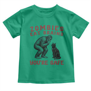 Funny Bigfoot And Black Cat Toddler T Shirt Zombies Eat Brains Dont Worry You Are Safe