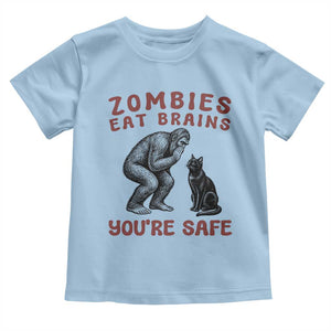 Funny Bigfoot And Black Cat Toddler T Shirt Zombies Eat Brains Dont Worry You Are Safe