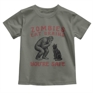 Funny Bigfoot And Black Cat Toddler T Shirt Zombies Eat Brains Dont Worry You Are Safe