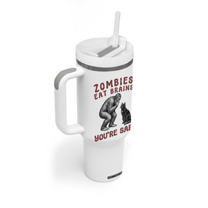 Funny Bigfoot And Black Cat Tumbler With Handle Zombies Eat Brains Dont Worry You Are Safe TS12 Print Your Wear