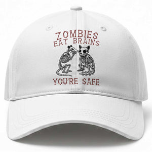 Funny Opossum Raccoon Skeleton Baseball Cap Zombies Eat Brains Dont Worry You Are Safe