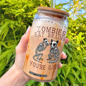Funny Opossum Raccoon Skeleton Glass Can Zombies Eat Brains Dont Worry You Are Safe TS12 White Print Your Wear