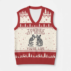 Funny Opossum Raccoon Skeleton V-Neck Knit Sweater Vest Zombies Eat Brains Dont Worry You Are Safe
