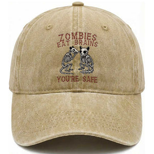 Funny Opossum Raccoon Skeleton Washed Cotton Baseball Cap Zombies Eat Brains Dont Worry You Are Safe