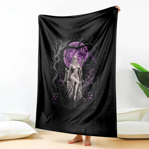 Mystical Ghost Girl Halloween Throw Blanket Gothic Purple Moon Haunted Castle Art