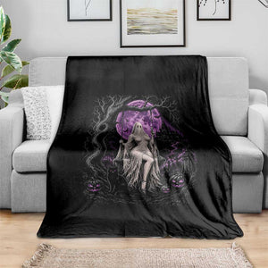 Mystical Ghost Girl Halloween Throw Blanket Gothic Purple Moon Haunted Castle Art