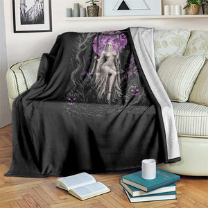 Mystical Ghost Girl Halloween Throw Blanket Gothic Purple Moon Haunted Castle Art
