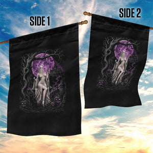 Mystical Ghost Girl Halloween Garden Flag Gothic Purple Moon Haunted Castle Art