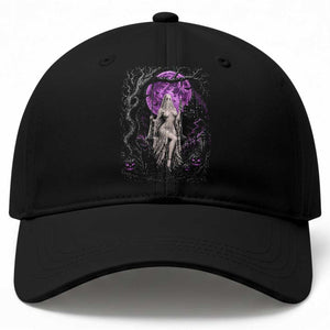 Mystical Ghost Girl Halloween Baseball Cap Gothic Purple Moon Haunted Castle Art