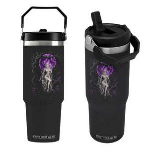 Mystical Ghost Girl Halloween Flip Straw Tumbler Gothic Purple Moon Haunted Castle Art TS12 One Size: 30 oz Black Print Your Wear