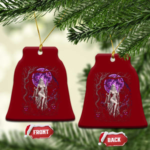 Mystical Ghost Girl Halloween Ceramic Ornament Gothic Purple Moon Haunted Castle Art