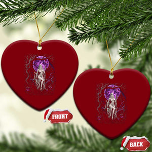 Mystical Ghost Girl Halloween Ceramic Ornament Gothic Purple Moon Haunted Castle Art