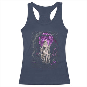 Mystical Ghost Girl Halloween Racerback Tank Top Gothic Purple Moon Haunted Castle Art