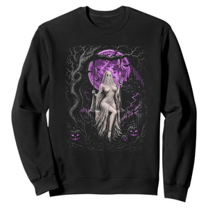 Mystical Ghost Girl Halloween Sweatshirt Gothic Purple Moon Haunted Castle Art
