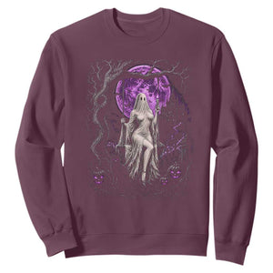 Mystical Ghost Girl Halloween Sweatshirt Gothic Purple Moon Haunted Castle Art