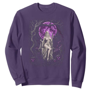 Mystical Ghost Girl Halloween Sweatshirt Gothic Purple Moon Haunted Castle Art