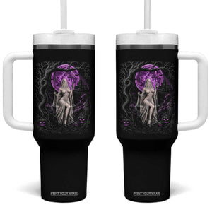 Mystical Ghost Girl Halloween Tumbler With Handle Gothic Purple Moon Haunted Castle Art TS12 One Size: 40 oz Black Print Your Wear