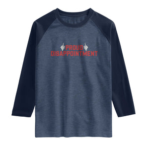 Proud Disappointment Skeleton Middle Fingers Badge Raglan Shirt Funny Sarcastic Dark Humor