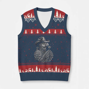 Funny Cowboy Hoatzin V-Neck Knit Sweater Vest Blowing Dandelion Western Bird Gift