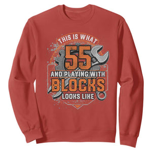 Funny 55th Birthday Mechanic Sweatshirt This Is What 55 And Playing With Blocks Looks Like