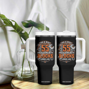 Funny 55th Birthday Mechanic Tumbler With Handle This Is What 55 And Playing With Blocks Looks Like TS12 Print Your Wear