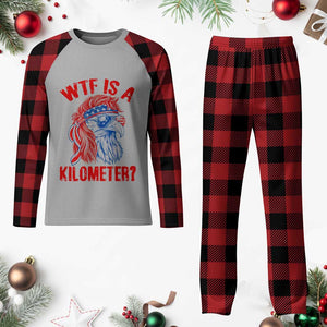 WTF is A Kilometer Plaid Pajama Set Patriotic Eagle 4th of July USA American Flag