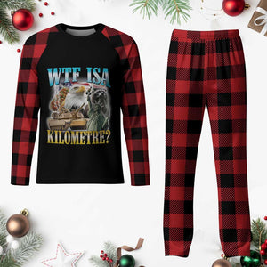 WTF is A Kilometer Plaid Pajama Set Funny USA Patriotic Bootleg Meme
