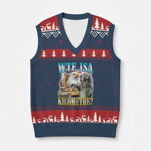 WTF is A Kilometer V-Neck Knit Sweater Vest Funny USA Patriotic Bootleg Meme