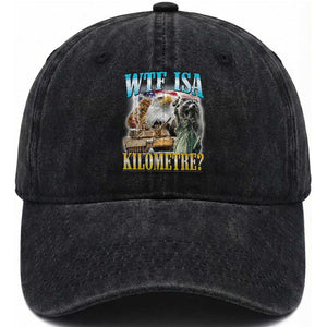 WTF is A Kilometer Washed Cotton Baseball Cap Funny USA Patriotic Bootleg Meme
