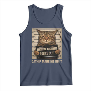 Funny Cat Mugshot Tank Top Catnip Made Me Do It TS14 Navy Print Your Wear