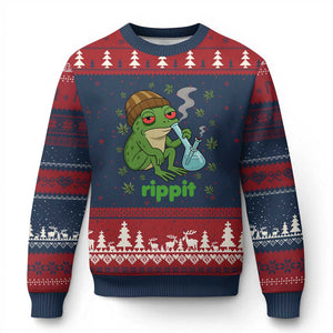 Rippit Frog Ugly Christmas Sweater Funny 420 Stoner Weed Humor TS14 Navy Red Print Your Wear