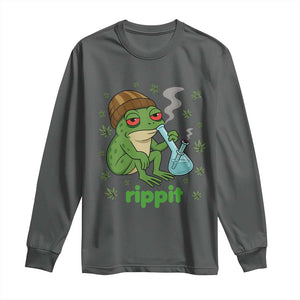 Rippit Frog Long Sleeve Shirt Funny 420 Stoner Weed Humor TS14 Dark Heather Print Your Wear