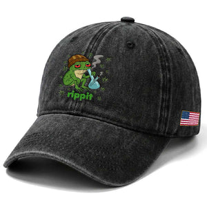 Rippit Frog Washed Cotton Baseball Cap Funny 420 Stoner Weed Humor TS14 Print Your Wear