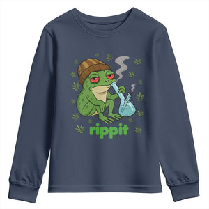 Rippit Frog Youth Sweatshirt Funny 420 Stoner Weed Humor TS14 Navy Print Your Wear