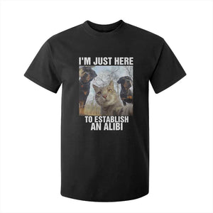Funny Cat Dog Selfie T Shirt For Kid I Am Just Here To Establish An Alibi TS14 Black Print Your Wear
