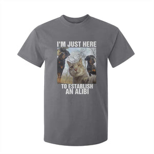 Funny Cat Dog Selfie T Shirt For Kid I Am Just Here To Establish An Alibi TS14 Charcoal Print Your Wear