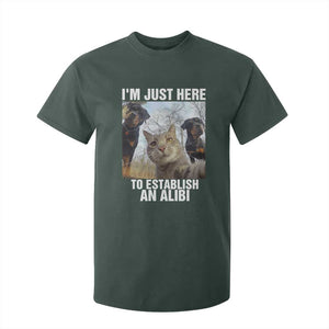 Funny Cat Dog Selfie T Shirt For Kid I Am Just Here To Establish An Alibi TS14 Dark Forest Green Print Your Wear