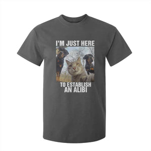 Funny Cat Dog Selfie T Shirt For Kid I Am Just Here To Establish An Alibi TS14 Dark Heather Print Your Wear