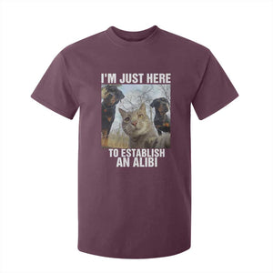 Funny Cat Dog Selfie T Shirt For Kid I Am Just Here To Establish An Alibi TS14 Maroon Print Your Wear