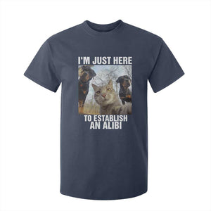 Funny Cat Dog Selfie T Shirt For Kid I Am Just Here To Establish An Alibi TS14 Navy Print Your Wear