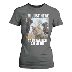 Funny Cat Dog Selfie T Shirt For Women I Am Just Here To Establish An Alibi TS14 Dark Heather Print Your Wear