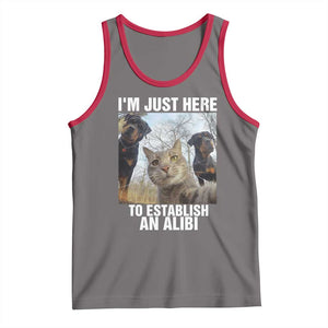 Funny Cat Dog Selfie Tank Top I Am Just Here To Establish An Alibi TS14 Deep Heather Red Print Your Wear