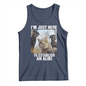 Funny Cat Dog Selfie Tank Top I Am Just Here To Establish An Alibi TS14 Navy Print Your Wear