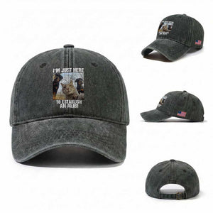 Funny Cat Dog Selfie Washed Cotton Baseball Cap I Am Just Here To Establish An Alibi TS14 Washed Cap Universal Fit Dark Green Print Your Wear