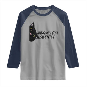 Judging You Silently Black Cat Raglan Shirt Funny Sarcastic Kitten Pet Lovers TS14 Sport Gray Navy Print Your Wear