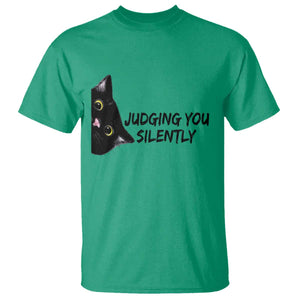 Judging You Silently Black Cat T Shirt Funny Sarcastic Kitten Pet Lovers TS14 Irish Green Print Your Wear