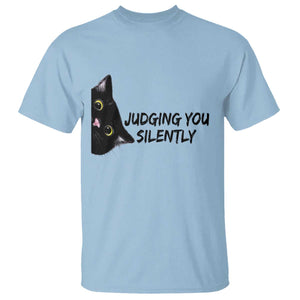 Judging You Silently Black Cat T Shirt Funny Sarcastic Kitten Pet Lovers TS14 Light Blue Print Your Wear